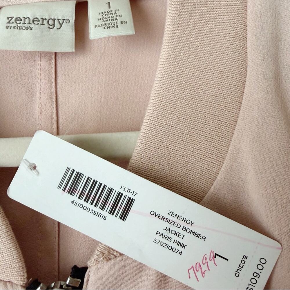 Zenergy Chico’s | Oversized Bomber Jacket Full Zip Pockets Paris Pink Medium - Picture 9 of 10